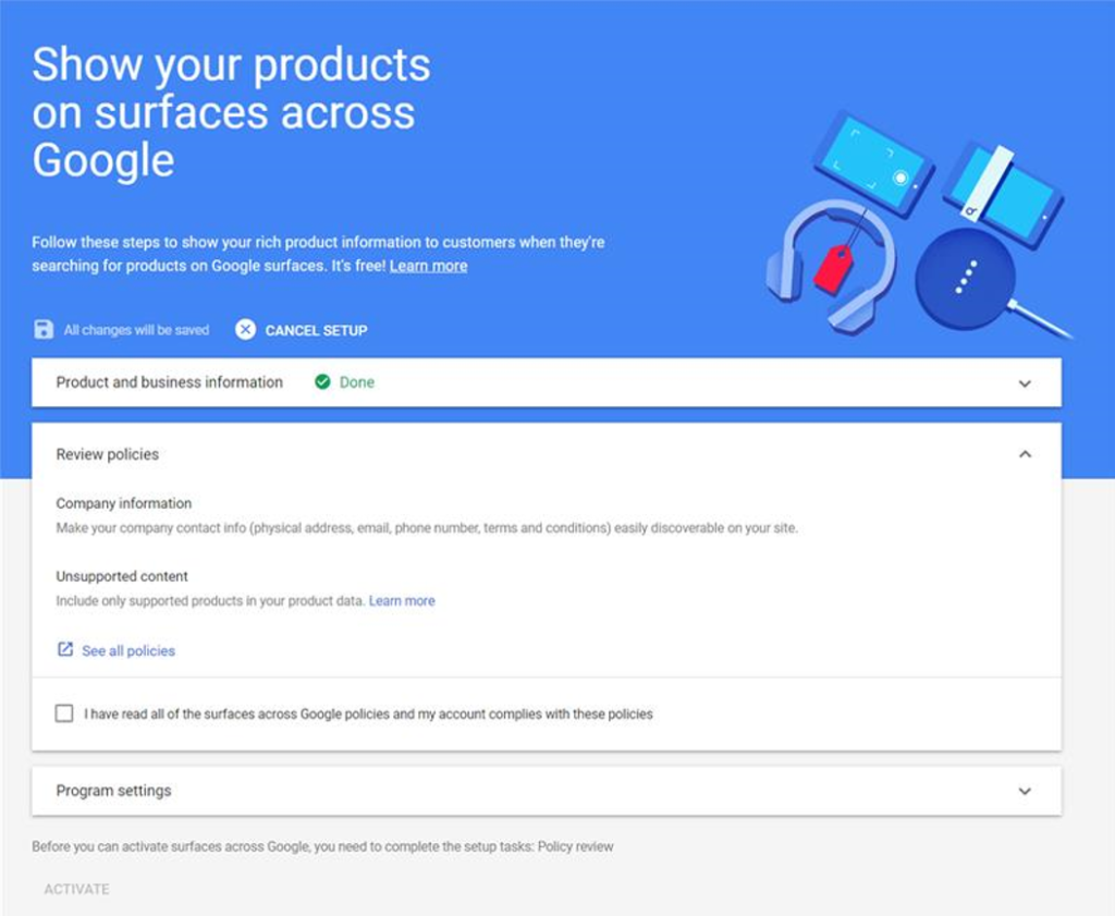 Screenshot of Google Merchant Center