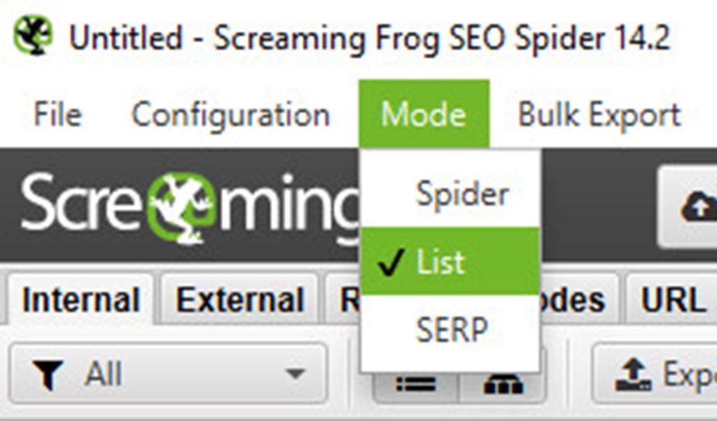 Changing Screaming Frog to List mode