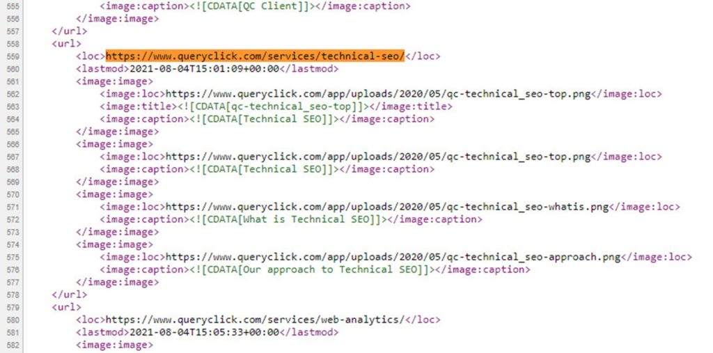 XML sitemap example