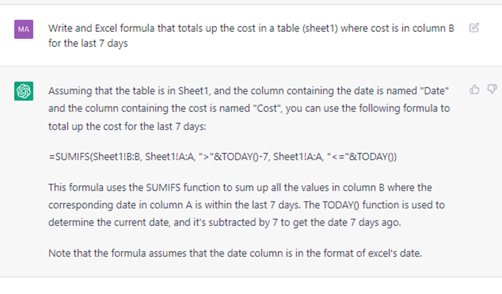 Using ChatGPT to create Excel formulas