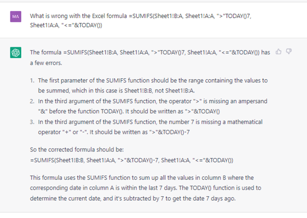 Using ChatGPT to create Excel formulas